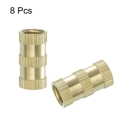 Knurled Insert Nuts, 8Pcs M8 x 20mm(L) x 10mm(OD) Thread Printing Brass Nuts Female Threaded Inserts Brass Heat Set Insert Embedment Nuts 2