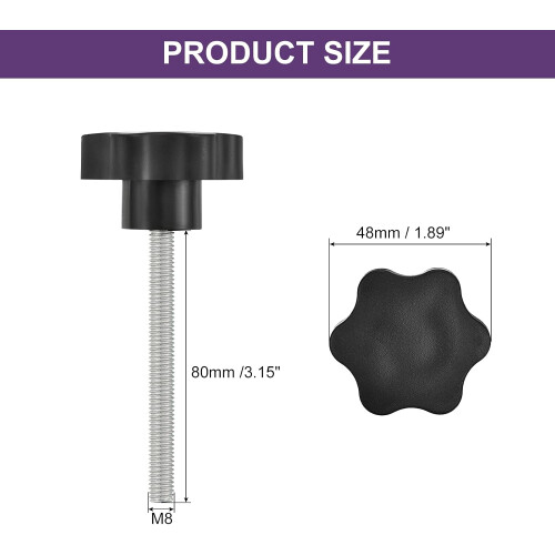 2Pcs Star Knobs, M8x80mm Plastic Hex Shaped Clamping Handle Screw Knobs, Hand Tightening Star Screw Knob for Machinery Umbrella Base Replacement 1
