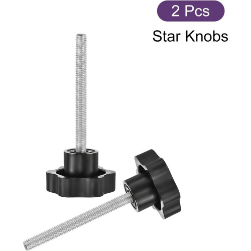 2Pcs Star Knobs, M8x80mm Plastic Hex Shaped Clamping Handle Screw Knobs, Hand Tightening Star Screw Knob for Machinery Umbrella Base Replacement 2