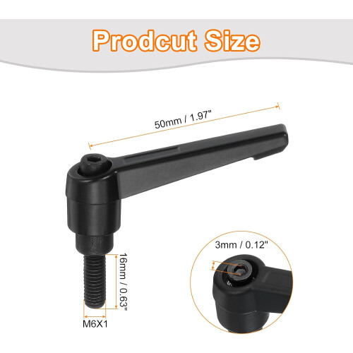 4Pcs M6 x 16mm Adjustable Knobs Handle Male Thread Push Button Ratchet Quick Release Locking Rotating Bolt for Lathe Machinery, Black 1