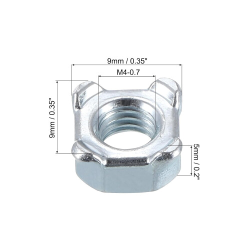Weld Nuts, M5-0.8 Square UNC Carbon Steel Machine Screw Silver 10Pcs 1