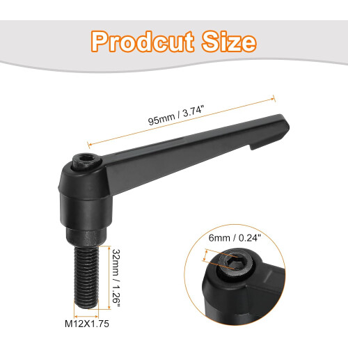 M12 x 32mm Adjustable Knobs Handle Male Thread Push Button Ratchet Quick Release Locking Rotating Bolt for Lathe Machinery, Black 1