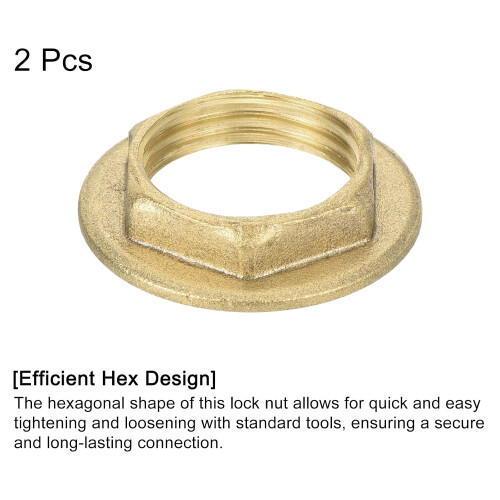 G1/2 Pipe Fitting Hex Flange Lock Nut Locknut Female Threaded Fastening Thin Nut for Plumbing Fixed, Brass 2Pcs 2