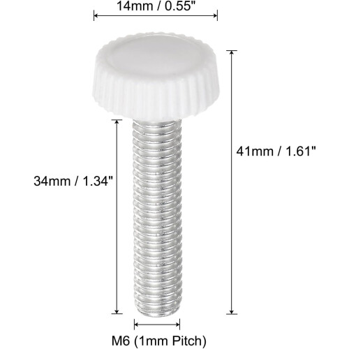 20pcs M6 x 34mm Metric Male Thread Knurled Knobs, Thumb Screw Clamping Knobs Grip Plastic Handle Hand Knobs with Threaded Stud, White 1