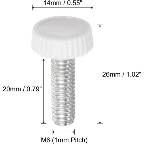 20pcs M6 x 20mm Metric Male Thread Knurled Knobs, Thumb Screw Clamping Knobs Grip Plastic Handle Hand Knobs with Threaded Stud, White 1