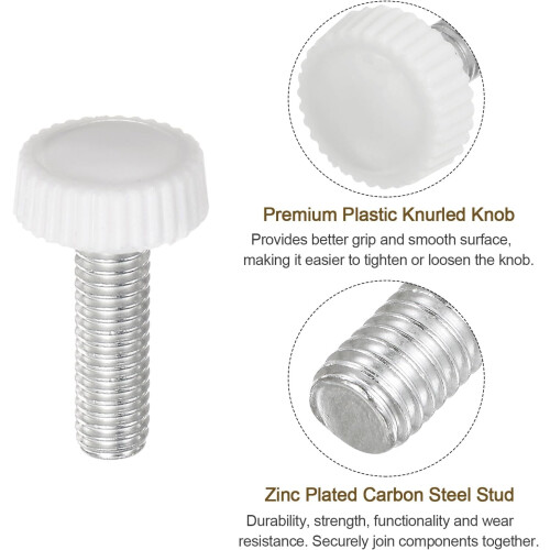 20pcs M6 x 20mm Metric Male Thread Knurled Knobs, Thumb Screw Clamping Knobs Grip Plastic Handle Hand Knobs with Threaded Stud, White 2