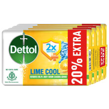 Jabón Dettol Lime Cool Con 2X Mentol (600G) | Frescura Duradera, 125G + 20% Extra - Paquete de 4
