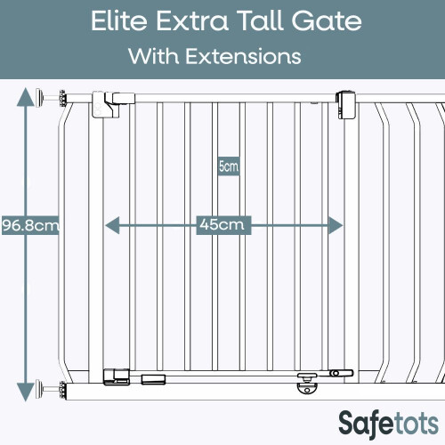 Safetots (Matt White, 125cm - 134cm) Safetots Extra Tall Elite Safety Gate 2