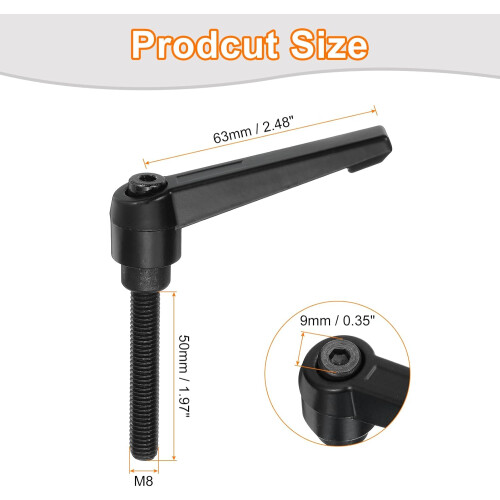 1Pcs M8 x 50mm Adjustable Knobs Handle Male Thread Push Button Ratchet Quick Release Locking Rotating Bolt for Lathe Machinery, Black 1