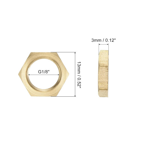 G1/8 Pipe Fitting Hex Lock Nut Locknut Female Threaded Fastening Thin Nut for Plumbing Fixed, Brass 2Pcs 1
