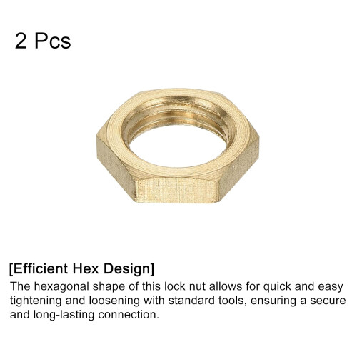 G1/8 Pipe Fitting Hex Lock Nut Locknut Female Threaded Fastening Thin Nut for Plumbing Fixed, Brass 2Pcs 2