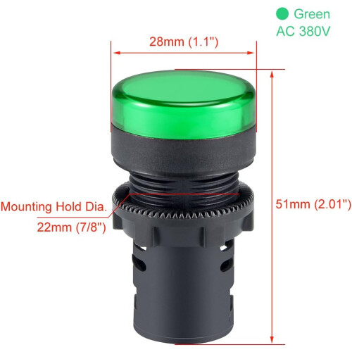 4Pcs Green Indicator Light AC 380V, 22mm Panel Mount, for Electrical Control Panel, HVAC, DIY Projects 1