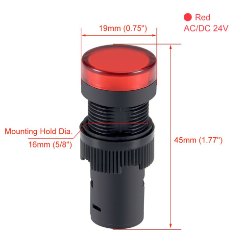 5Pcs Red Indicator Light AC/DC 24V, 16mm Panel Mount, for Electrical Control Panel, HVAC, DIY Projects 1