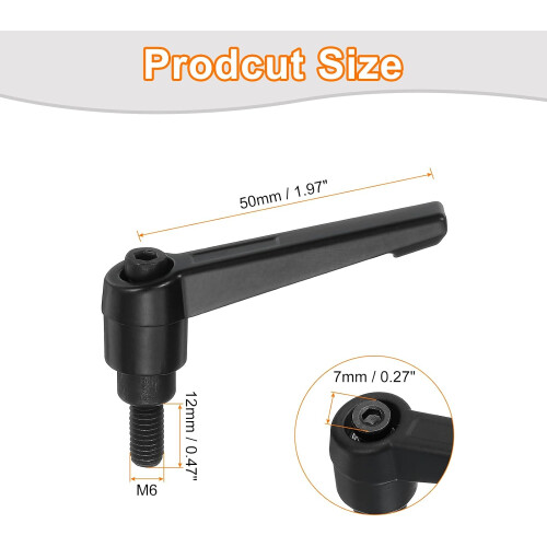 1Pcs M6 x 12mm Adjustable Knobs Handle Male Thread Push Button Ratchet Quick Release Locking Rotating Bolt for Lathe Machinery, Black 1