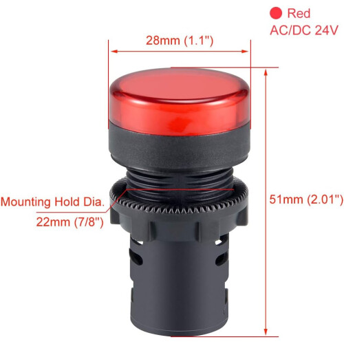 4Pcs Red Indicator Light AC/DC 24V, 22mm Panel Mount, for Electrical Control Panel, HVAC, DIY Projects 1