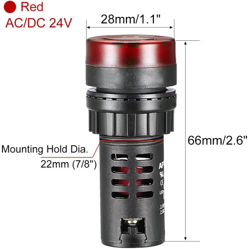 10Pcs Red Indicator Light with Buzzer AC/DC 24V, 22mm Panel Mount Flashing Alarm, for Electrical Control Panel, HVAC, DIY Projects 1