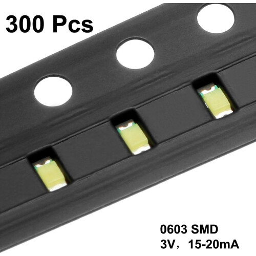 300 pcs 0603 White Surface Mounted Devices LED Diode Lights Super Bright Lighting Bulb Lamps Electronics Components Light Emitting Diodes 1