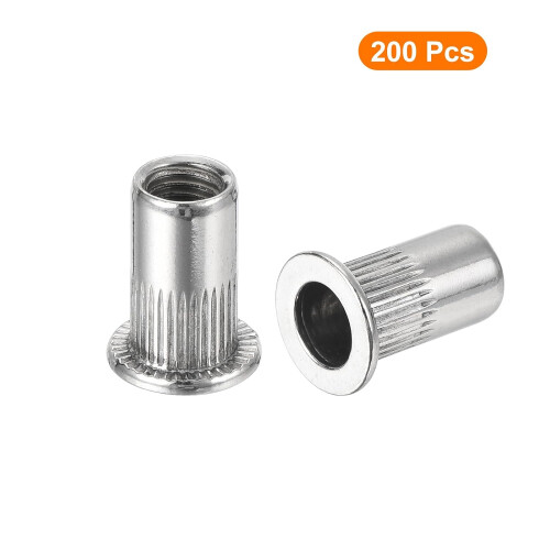 200Pcs Rivet Nuts Flat Head, M5 Stainless Steel 304 Threaded Insert Nuts Knurled Body 2