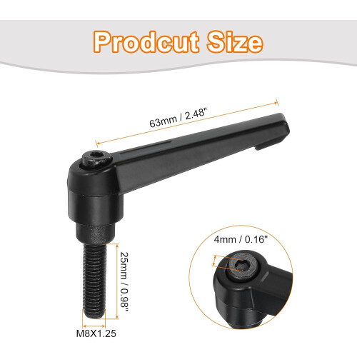 4Pcs M8 x 25mm Adjustable Knobs Handle Male Thread Push Button Ratchet Quick Release Locking Rotating Bolt for Lathe Machinery, Black 1