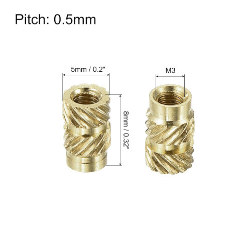 Knurled Insert Nut M3 x 8mm L x 5mm OD Female Thread Brass Embedding Nut 80 Pcs 1