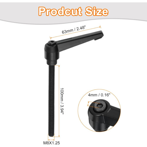 M8 x 100mm Adjustable Knobs Handle Male Thread Push Button Ratchet Quick Release Locking Rotating Bolt for Lathe Machinery, Black 1