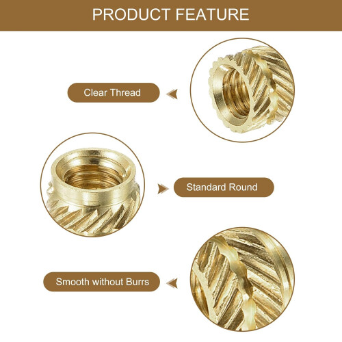 Knurl Thread Insert Nuts - M2/M3/M4/M5/M6 5 Values Metric Brass Female Thread Knurled Nuts Threaded Insert Embedment Nuts Hydraulic Welded for 3D Prin 2