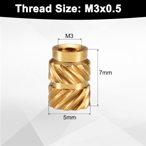 50pcs M3 Threaded Inserts Brass Heat Set Insert M3x7mm, OD 5mm Knurled Insert Nuts, 3D Printing Brass Nuts Female Threaded Inserts Nuts 1