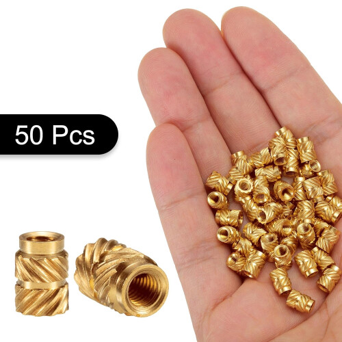 50pcs M3 Threaded Inserts Brass Heat Set Insert M3x7mm, OD 5mm Knurled Insert Nuts, 3D Printing Brass Nuts Female Threaded Inserts Nuts 2