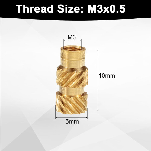50pcs M3 Threaded Inserts Brass Heat Set Insert M3x10mm, OD 5mm Knurled Insert Nuts, 3D Printing Brass Nuts Female Threaded Inserts Nuts 1