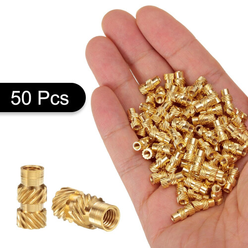 50pcs M3 Threaded Inserts Brass Heat Set Insert M3x10mm, OD 5mm Knurled Insert Nuts, 3D Printing Brass Nuts Female Threaded Inserts Nuts 2