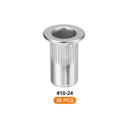 30Pcs Rivet Nuts Flat Head, #10-24 Stainless Steel 304 Thread Insert Nuts Knurled Body 2