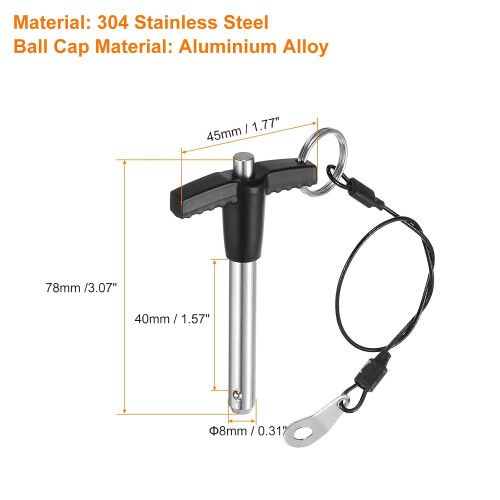 2Pcs T Handle Lock Pins, 8mm x 40mm Usage Length Stainless Steel Push-Button Quick Release Pin 1
