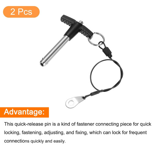 2Pcs T Handle Lock Pins, 8mm x 40mm Usage Length Stainless Steel Push-Button Quick Release Pin 2