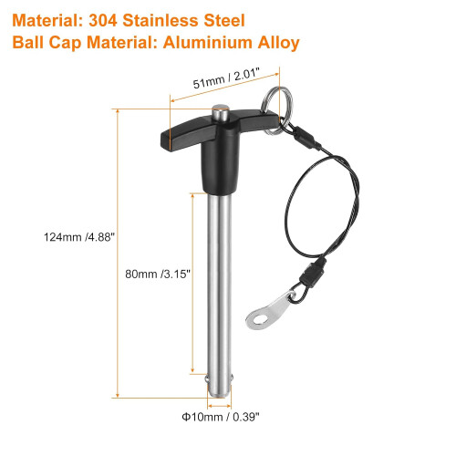 2Pcs T Handle Lock Pins, 10mm x 80mm Usage Length Stainless Steel Push-Button Quick Release Pin 1