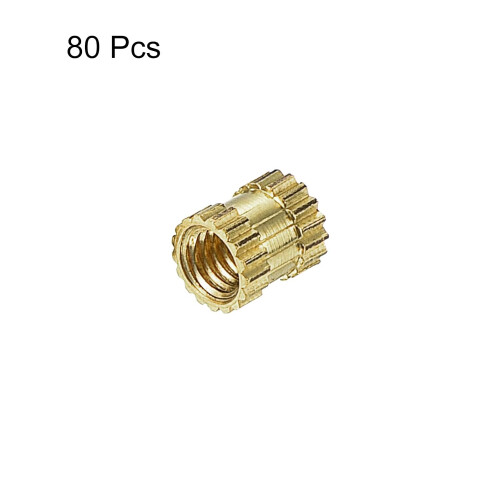 M2.5 x 4mm(L) x 3.5mm(OD) Female Thread Brass Knurled Threaded Insert Embedment Nuts, 80Pcs 2
