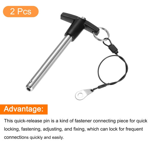 2Pcs T Handle Lock Pins, 10mm x 80mm Usage Length Stainless Steel Push-Button Quick Release Pin 2