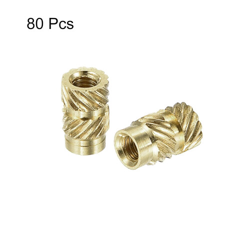 Knurled Insert Nut M3 x 8mm L x 5mm OD Female Thread Brass Embedding Nut 80 Pcs 2
