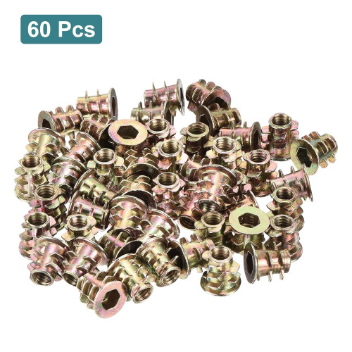60Pcs Threaded Inserts, M4-0.7x8 Zinc Alloy Hex-Flanged Nut Threaded Inserts, Hex Socket Drive Nut Threaded Inserts Bolt Fastener Connector for Wood, 2