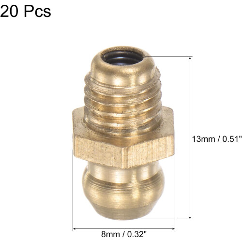 Brass Straight Grease Fitting 1/4"-28 Thread 8mm Width Hydraulic Grease Fitting Accessories, 20Pcs 1