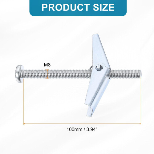 M8 x 100mm Male Thread Spring Loaded Hollow Wall Round Head Toggle Bolt 10pcs 1