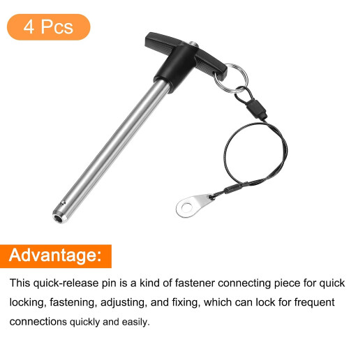 4Pcs T Handle Lock Pins, 9.5mm x 100mm Usage Length Stainless Steel Push-Button Quick Release Pin 2