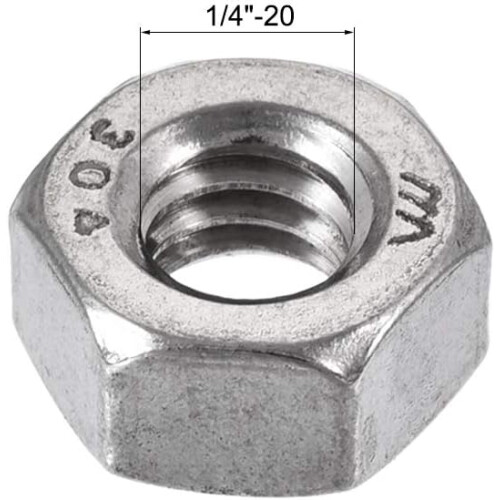 Hex Nuts, 1/4-20 UNC 304 Stainless Steel Thread Hexagon Nut 10pcs 1
