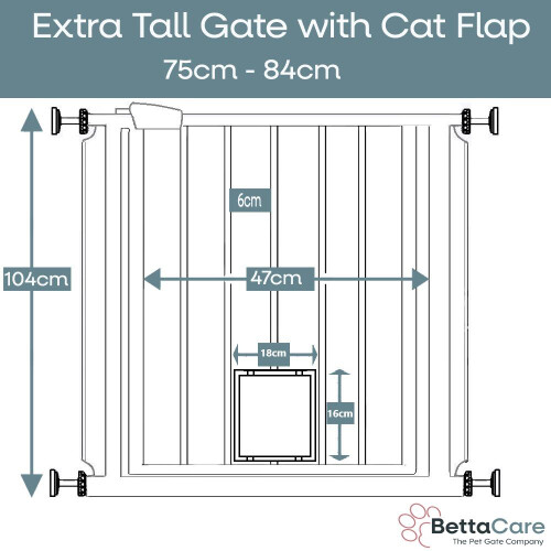 (White, 75cm - 84cm) Bettacare Pet Gate With Lockable Cat Flap 2