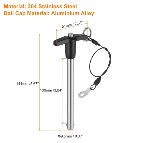 4Pcs T Handle Lock Pins, 9.5mm x 100mm Usage Length Stainless Steel Push-Button Quick Release Pin 1