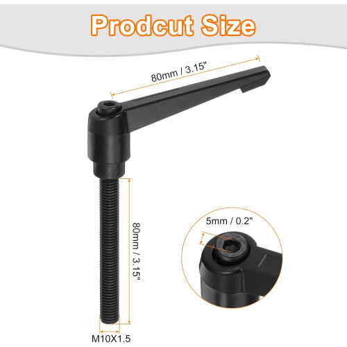 2Pcs M10 x 80mm Adjustable Knobs Handle Male Thread Push Button Ratchet Quick Release Locking Rotating Bolt for Lathe Machinery, Black 1