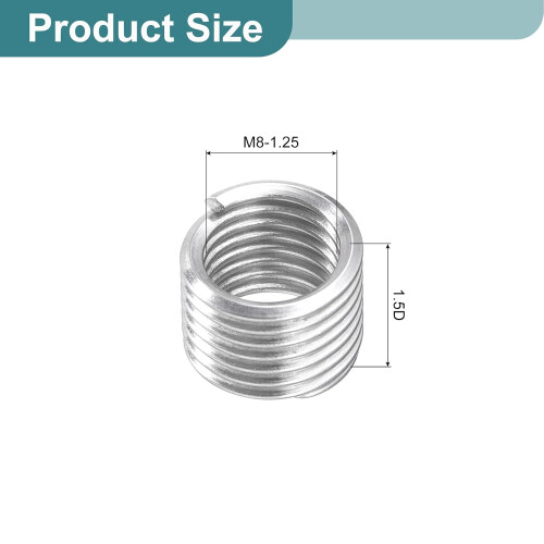100Pcs Helical Threaded Inserts, M8-1.25x1.5D 304 Stainless Steel Threaded Socket, Thread Repair Insert for Plastic Wood Thread Repair 1