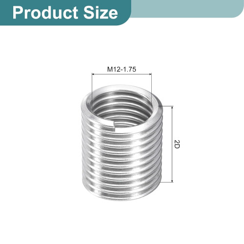 50Pcs Helical Threaded Inserts, M12-1.75x2D 304 Stainless Steel Threaded Socket, Thread Repair Insert for Plastic Wood Thread Repair 1