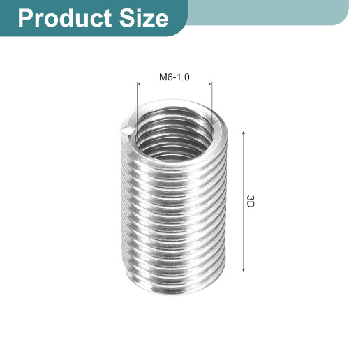 50Pcs Helical Threaded Inserts, M6-1x3D 304 Stainless Steel Threaded Socket, Thread Repair Insert for Plastic Wood Thread Repair 1