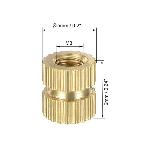Knurled Insert Nuts - 50Pcs M3 x 6mm Length x 5mm OD Female Thread Brass Threaded Insert Embedment Nut for 3D Printer 1