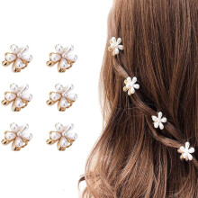 Annacreations 6 Pcs Korean Style Small Hair Claw Clips Mini Pearl Claw Clips Pearl Barrettes Hairpin Hair Accessories For Women & Girls